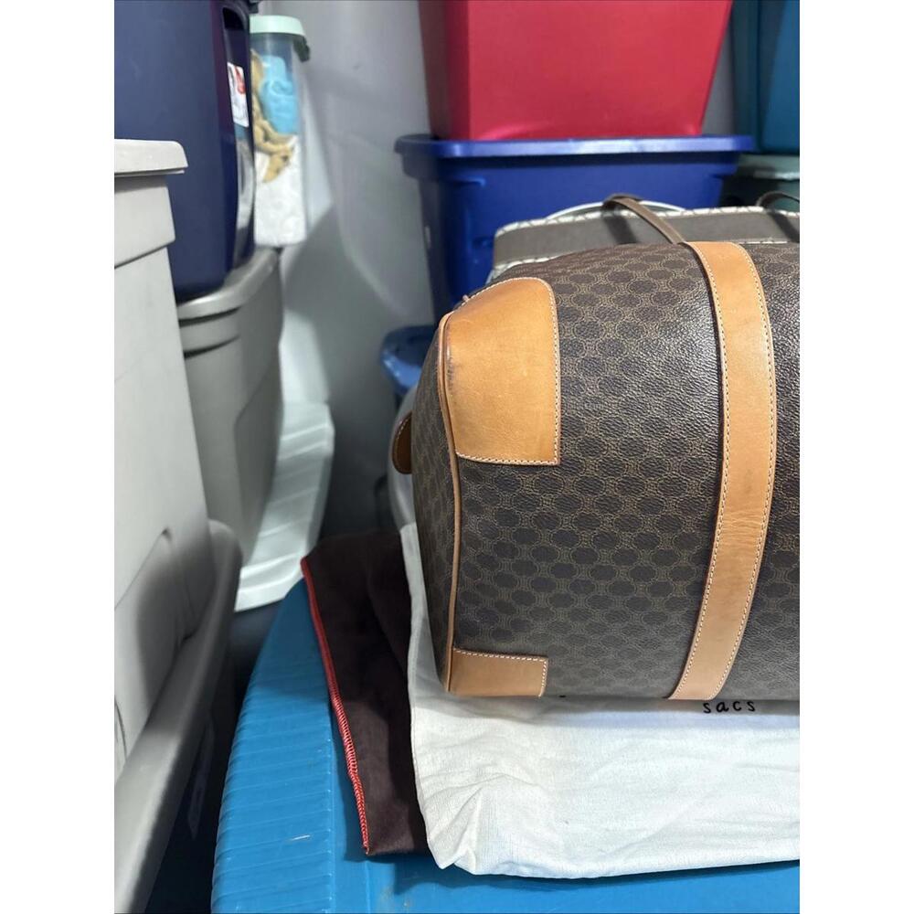 Vintage 90's CELINE Travel Boston Bag Macadam Brown Beige PVC Leather Excellent - Picture 9 of 16